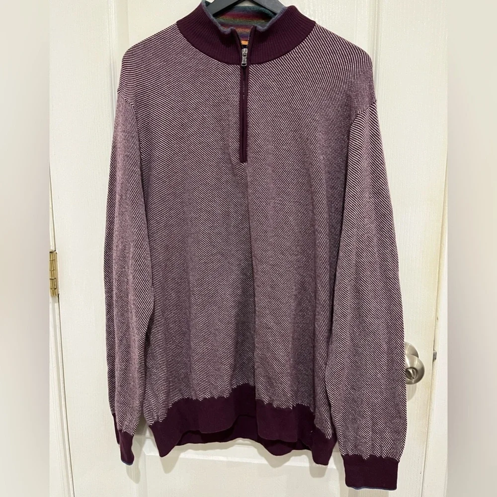 Robert Graham Rhett Burgundy 1/4 Zip Merino Cotton Blend Sweater size 3XL